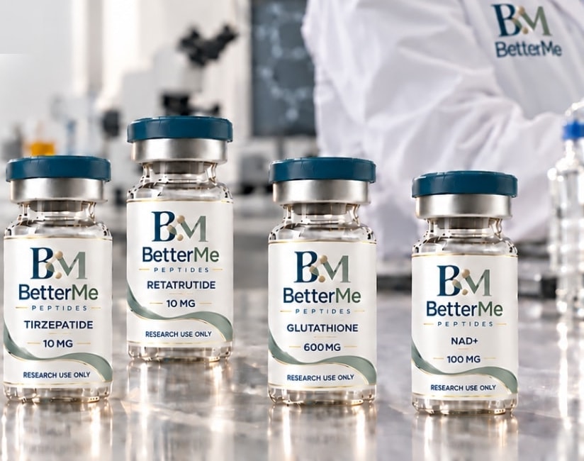 BetterMe Peptides vials in the lab